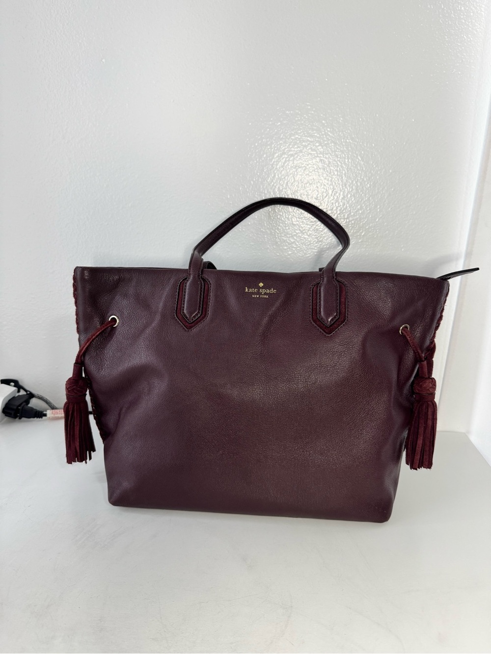 kate spade Deep Burgundy Leather Tassel Tote